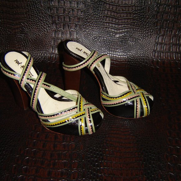 L.A.M.B Multicolor Peep Toe Chunky Platform Sz 7.5 - Picture 1 of 6